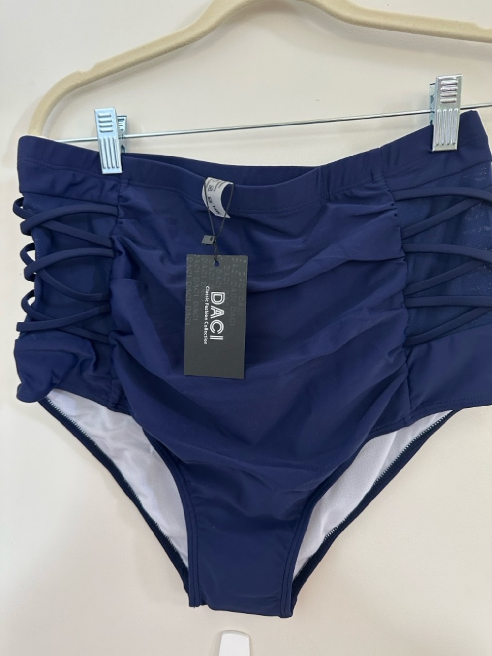 DACI Navy High-Waist Side Lace Swim Bottoms